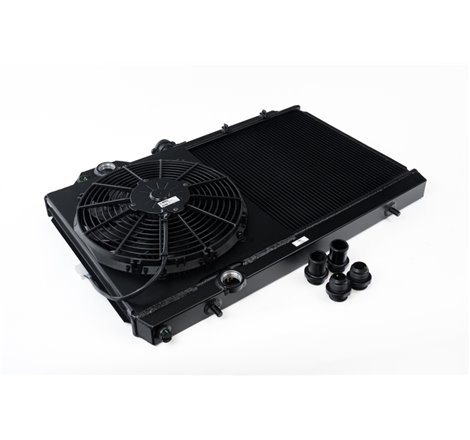 CSF 96-07 Mitsubishi Evo 4/5/6/7/8/9 Full-Slim Radiator w/12in Fan & Shroud/-16AN - Black