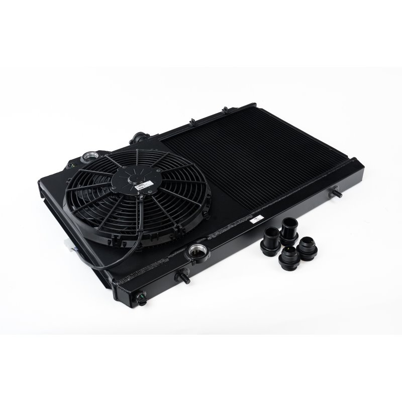 CSF 96-07 Mitsubishi Evo 4/5/6/7/8/9 Full-Slim Radiator w/12in Fan & Shroud/-16AN - Black