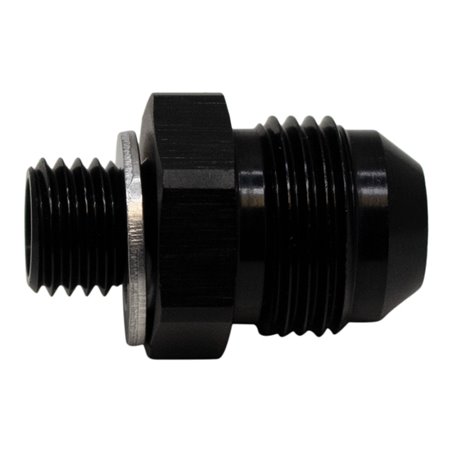 DeatschWerks 8AN Male Flare to M12 X 1.5 Male Metric Adapter (Incl Washer) - Anodized Matte Black