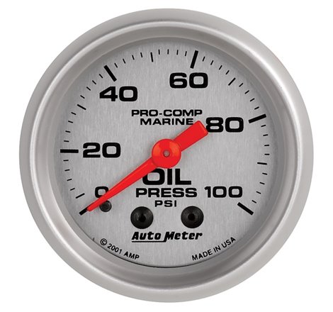 Autometer Marine Silver Oil Pressure 2 1/16in 100 psi Mechanical Gauge