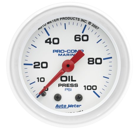 Autometer Marine White 2 1/16in 100 psi Mechanical Oil Pressure Gauge