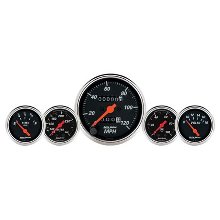 AutoMeter Gauge Kit 5 Pc. 3-1/8in. & 2-1/16in. Mech. Speedo. Wtmp & Oilp Designer Blk