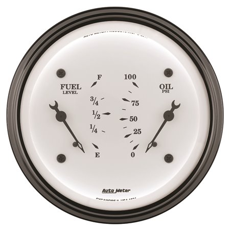 AutoMeter Gauge Dual Fuel & Oilp 3-3/8in. 0 Ohm(e) to 90 Ohm(f)& 100PSI Elec Old Tyme White