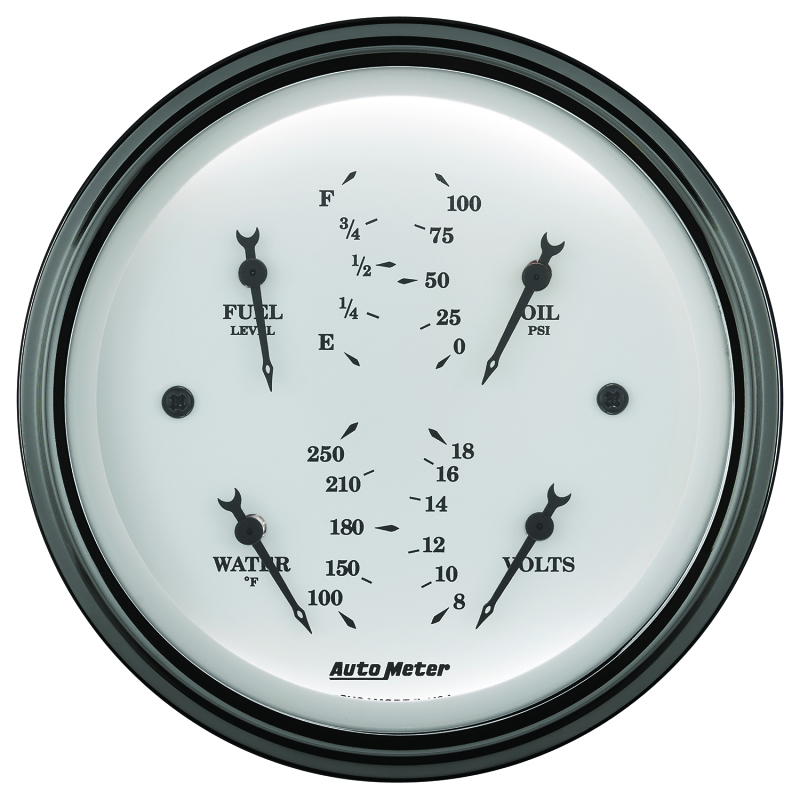 AutoMeter Gauge Quad 3-3/8in. 0 Ohm(e) to 90 Ohm(f)Elec Old Tyme White