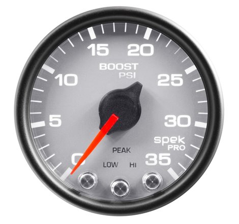 AutoMeter Gauge Boost 2-1/16in. 35PSI Stepper Motor W/Peak & Warn Silver/Blk Spek-Pro