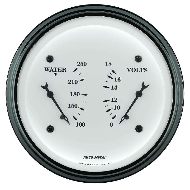 AutoMeter Gauge Dual Wtmp & Volt 3-3/8in. 250 Deg. F & 18V Elec Old Tyme White