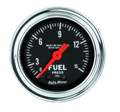 AutoMeter Gauge Fuel Pressure 2-1/16in. 15PSI Mech. W/Isolator Traditional Chrome