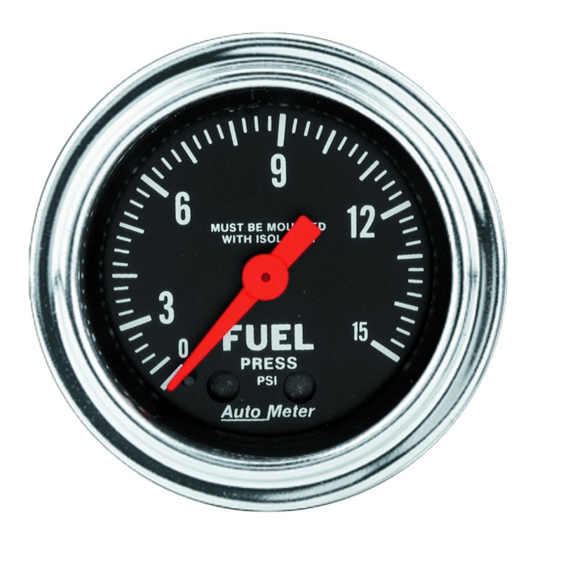 AutoMeter Gauge Fuel Pressure 2-1/16in. 15PSI Mech. W/Isolator Traditional Chrome