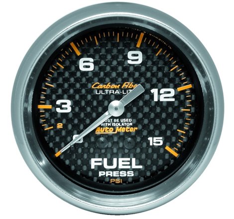 AutoMeter Gauge Fuel Pressure 2-5/8in. 15PSI Mech. Incl. Isolator Carbon Fiber