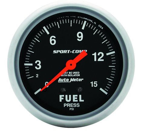 AutoMeter Gauge Fuel Pressure 2-5/8in. 15PSI Mechanical W/Isolator Sport-Comp