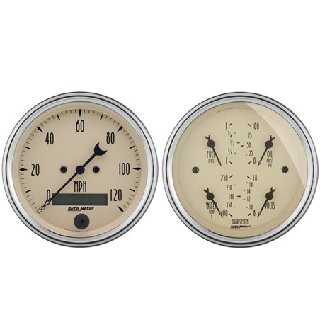 AutoMeter Gauge Kit 2 Pc. Quad & Speedometer 3-3/8in. Antique Beige