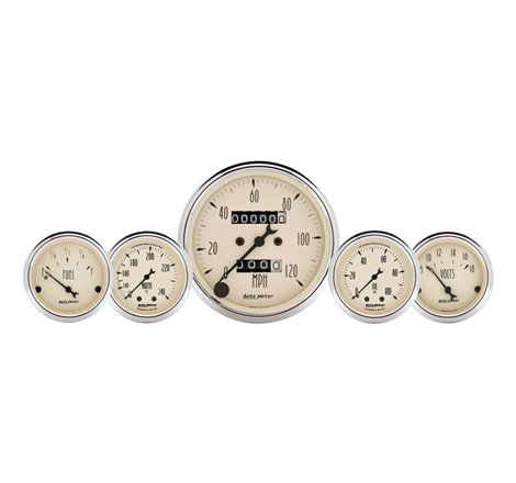 AutoMeter Gauge Kit 5 Pc. 3-1/8in. & 2-1/16in. Mech. Speedo. Wtmp & Oilp Antq Beige