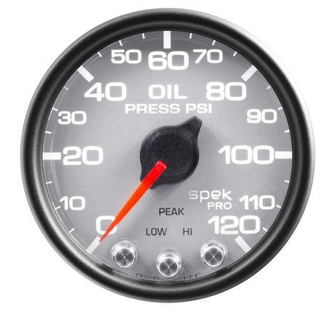 AutoMeter Gauge Oil Press 2-1/16in. 120PSI Stepper Motor W/Peak & Warn Slvr/Blk Spek