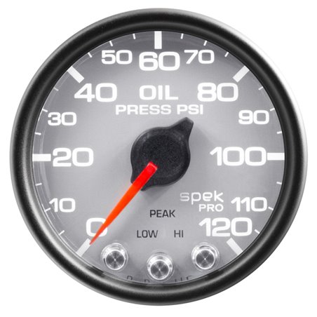 AutoMeter Gauge Oil Press 2-1/16in. 120PSI Stepper Motor W/Peak & Warn Slvr/Blk Spek