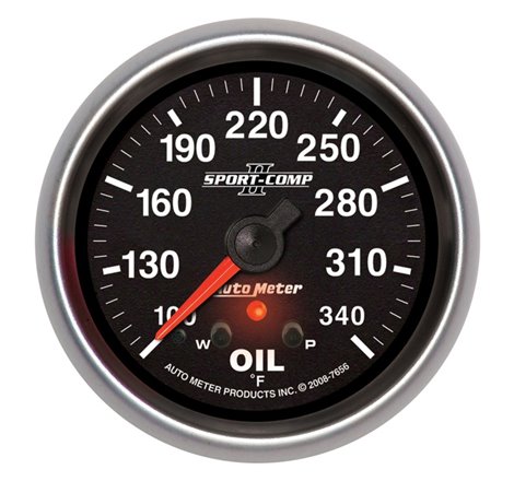 AutoMeter Gauge Oil Temp 2-5/8in. 340 Deg. F Stepper Motor W/ Peak & Warn Sport-Comp II