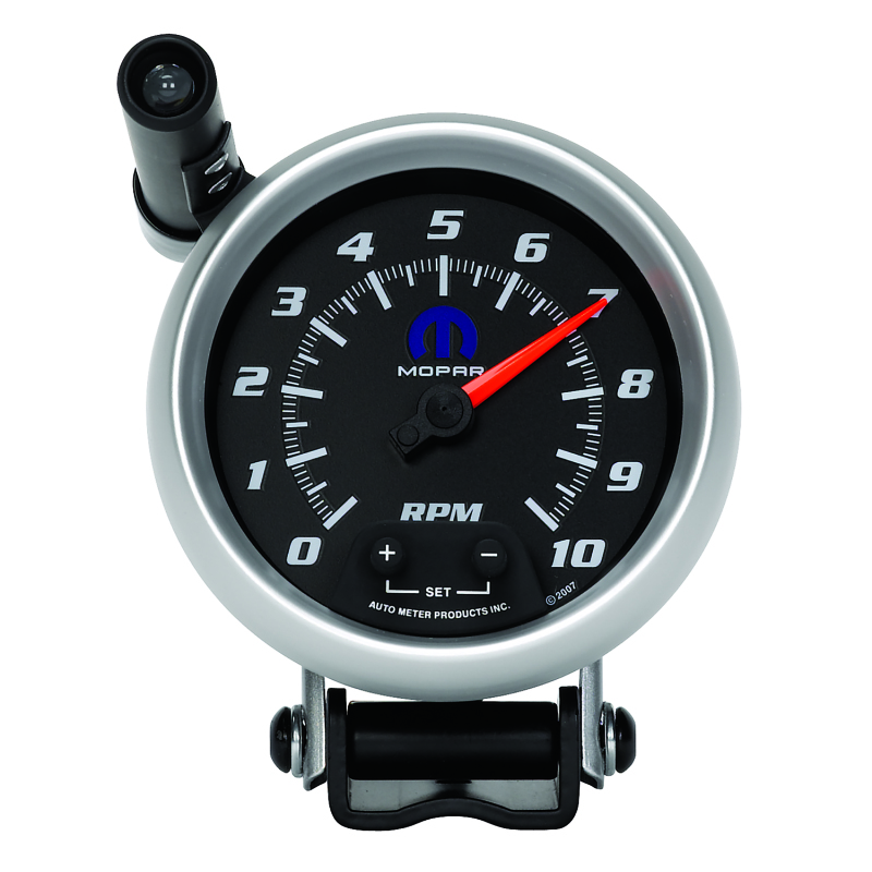 AutoMeter Gauge Tach 3-3/4in. 10K RPM Pedestal W/ Ext. Quick-Lite Black Mopar