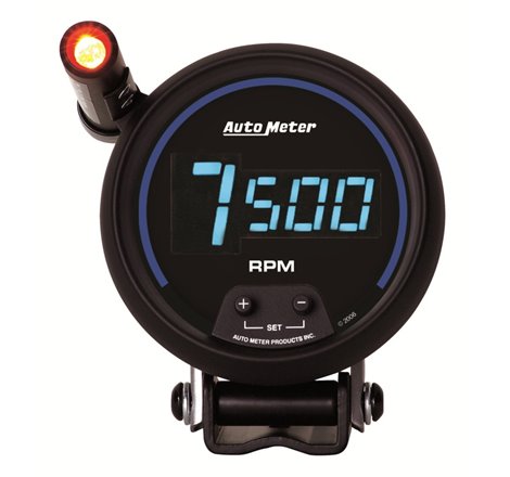 AutoMeter Gauge Tach 3-3/4in. 10K RPM Pedestal W/ Quick-Lite Digital Blk W/ Blue Led