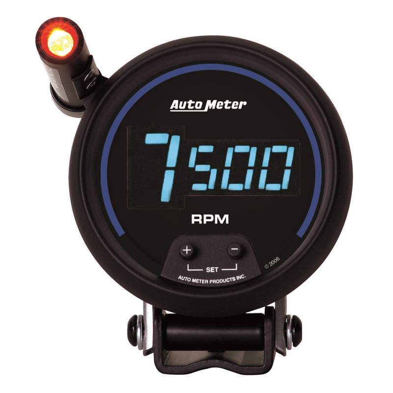 AutoMeter Gauge Tach 3-3/4in. 10K RPM Pedestal W/ Quick-Lite Digital Blk W/ Blue Led