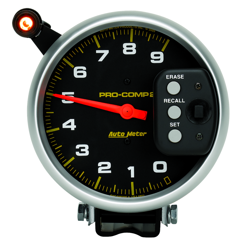 AutoMeter Gauge Tach 5in. 9K RPM Pedestal W/ Quick Lite & Peak Memory Pro-Comp