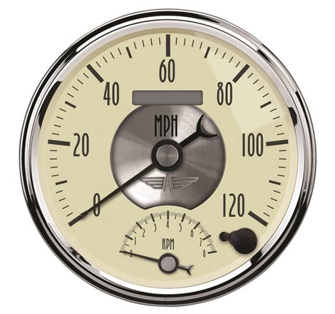 AutoMeter Gauge Tach/Speedo 5in. 120MPH & 8K RPM Elec. Program. Prestige Antq. Ivory