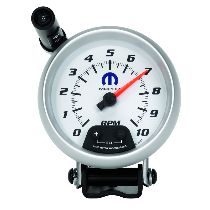 AutoMeter Gauge Tachometer 3-3/4in. 10K RPM Pedestal W/ Ext. Quick-Lite White Mopar