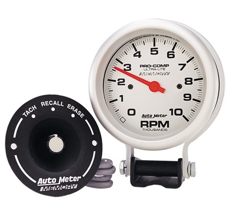 AutoMeter Gauge Tachometer 3-3/4in. 10K RPM Pedestal W/ Peak Memory Ultra-Lite