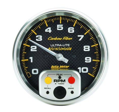 AutoMeter Gauge Tachometer 5in. 10K RPM In-Dash W/ Peak Memory Carbon Fiber