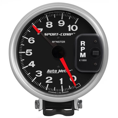 AutoMeter Gauge Tachometer 5in. 10K RPM Pedestal W/ Red Line Sport-Comp