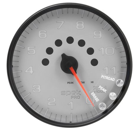 AutoMeter Gauge Tachometer 5in. 11K RPM W/Shift Light & Peak Mem Silver/Black Spek-Pro