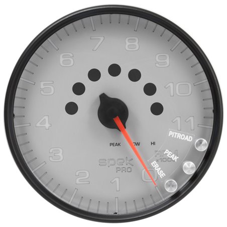 AutoMeter Gauge Tachometer 5in. 11K RPM W/Shift Light & Peak Mem Silver/Black Spek-Pro