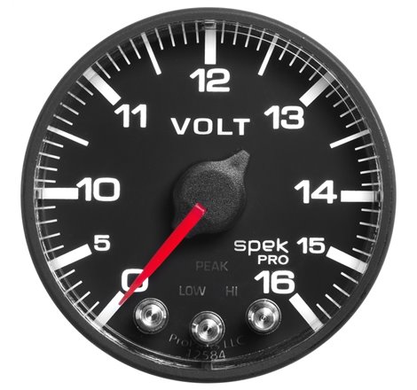 AutoMeter Gauge Voltmeter 2-1/16in. 16V Stepper Motor W/Peak & Warn Blk/Blk Spek-Pro