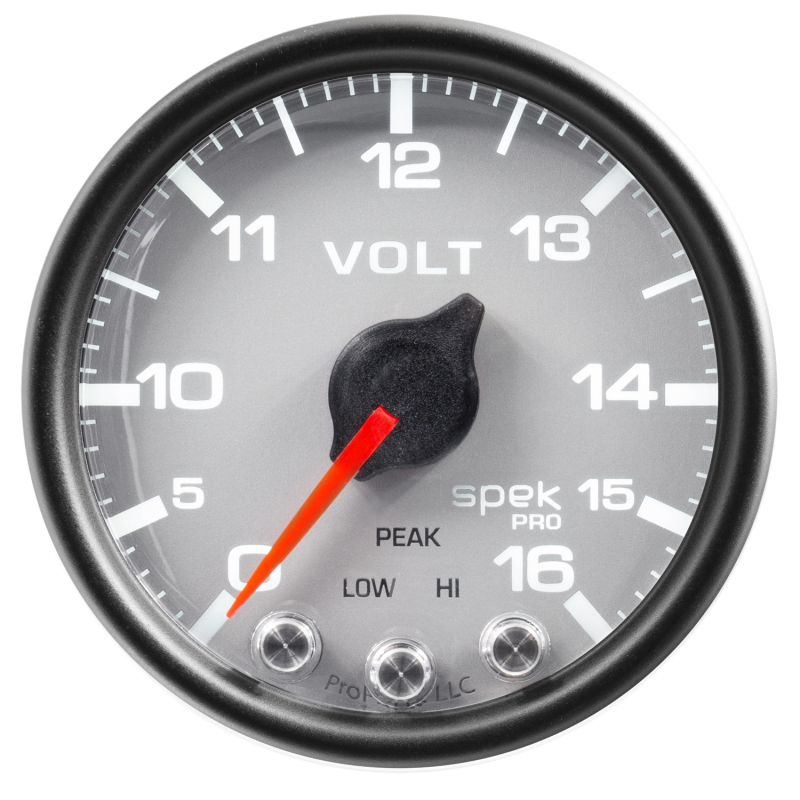 AutoMeter Gauge Voltmeter 2-1/16in. 16V Stepper Motor W/Peak & Warn Slvr/Blk Spek-Pro