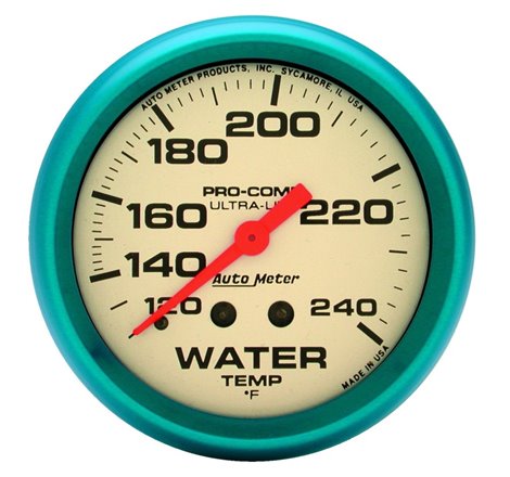 AutoMeter Gauge Water Temp 2-5/8in. 120-240 Deg. F Mech. Glow In The Dark Ultra-Nite