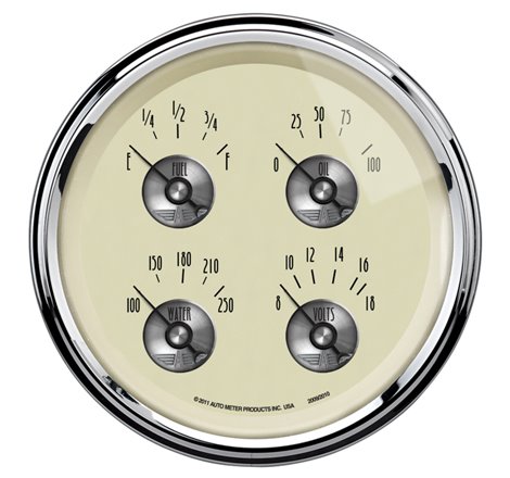 AutoMeter Gauge Quad 5in. 0 Ohm(e) to 90 Ohm(f) Elec Prestige Antq. Ivory