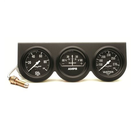 AutoMeter Gauge Console Oilp/Wtmp/Amp 2-5/8in. 100PSI/280 Deg. F/60A Blk Dial Blk Bzl Ag