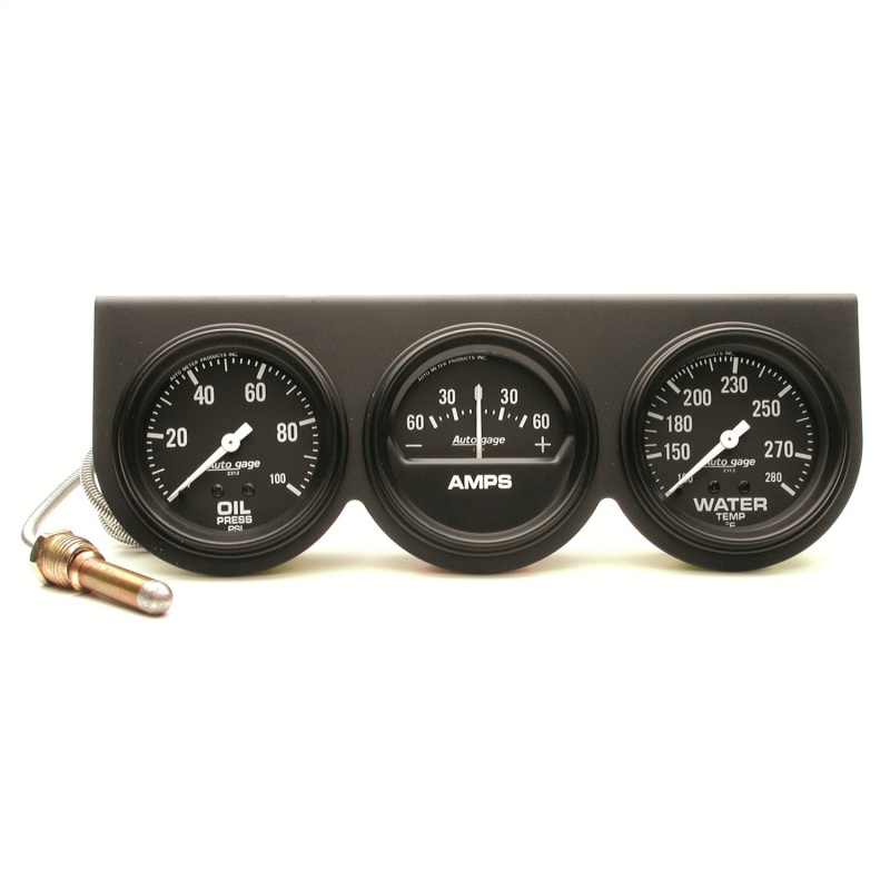 AutoMeter Gauge Console Oilp/Wtmp/Amp 2-5/8in. 100PSI/280 Deg. F/60A Blk Dial Blk Bzl Ag