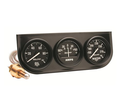 AutoMeter Gauge Console Oilp/Wtmp/Amp 2in. 100PSI/280 Deg. F/60A Blk Dial Blk Bzl Autogage