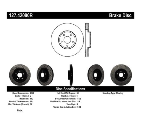 StopTech 06-07 350Z / 05-07 G35 exp Sport/ 06-07 G35X SportStop Slotted & Drilled Front Right Rotor