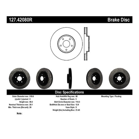 StopTech 06-07 350Z / 05-07 G35 exp Sport/ 06-07 G35X SportStop Slotted & Drilled Front Right Rotor