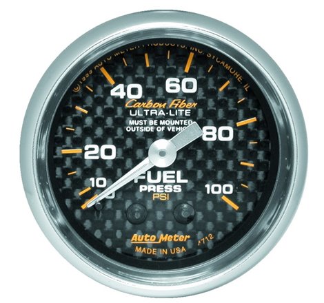 Autometer Carbon Fiber 52mm 100 PSI Mechanical Fuel Pressure Gauge