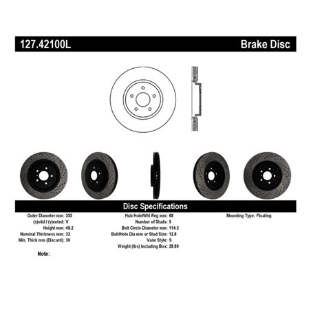 StopTech Infiniti G37 / Nissan 370Z SportStop Slotted & Drilled Front Left Rotor