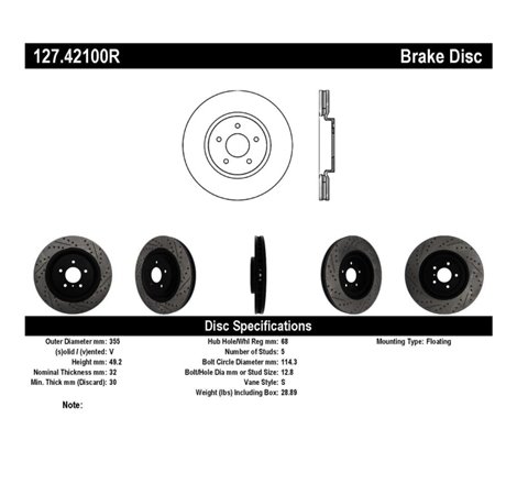 StopTech Infiniti G37 / Nissan 370Z SportStop Slotted & Drilled Front Right Rotor