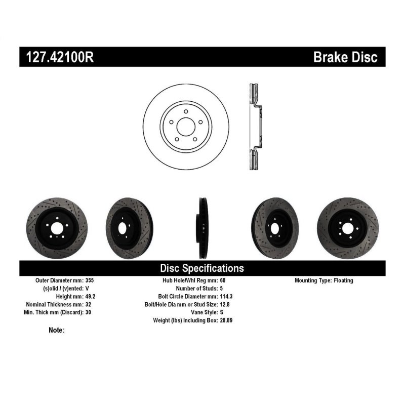 StopTech Infiniti G37 / Nissan 370Z SportStop Slotted & Drilled Front Right Rotor