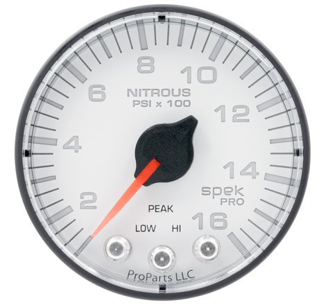 Autometer Spek-Pro 2 1/16in 1600PSI Stepper Motor w/ Peak & Warn White/Black Nitrous Pressure Gauge