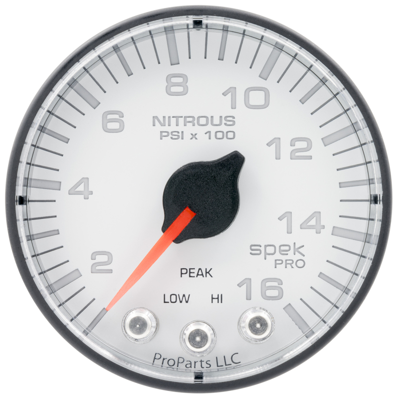 Autometer Spek-Pro 2 1/16in 1600PSI Stepper Motor w/ Peak & Warn White/Black Nitrous Pressure Gauge