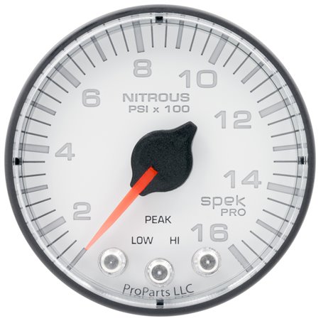 Autometer Spek-Pro 2 1/16in 1600PSI Stepper Motor w/ Peak & Warn White/Black Nitrous Pressure Gauge