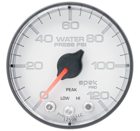 Autometer Spek-Pro 2 1/16in 120PSI Stepper Motor W/Peak & Warn White/Black Water Pressure Gauge