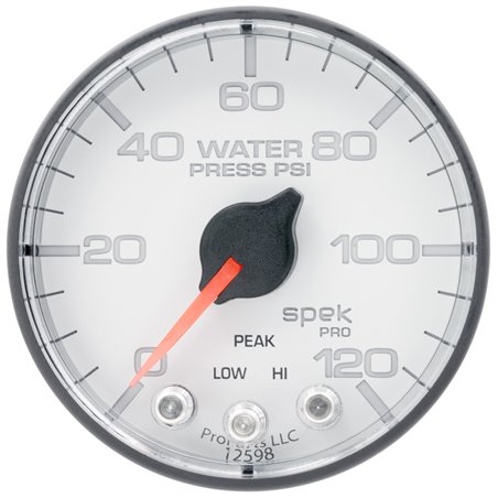 Autometer Spek-Pro 2 1/16in 120PSI Stepper Motor W/Peak & Warn White/Black Water Pressure Gauge