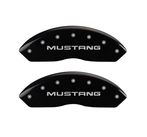 MGP 4 Caliper Covers Engraved Front Mustang Engraved Rear Pony Black finish silver ch