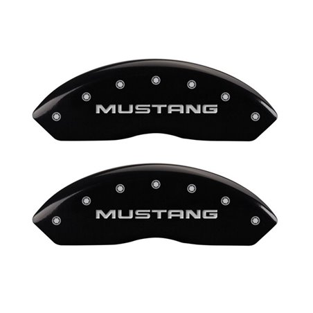 MGP 4 Caliper Covers Engraved Front Mustang Engraved Rear Pony Black finish silver ch